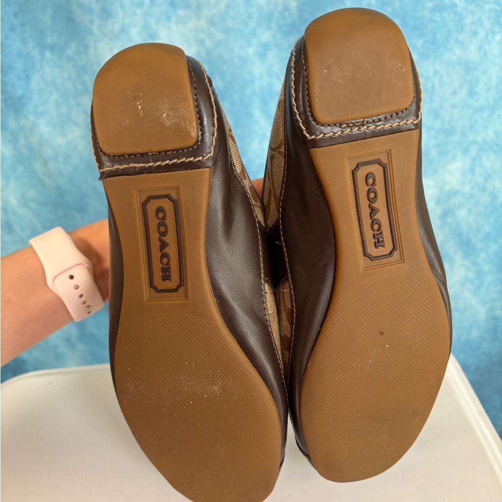 Coach Brown & Tan Leather Signature Low-Top Sneakers Size 7 - Picture 8 of 9